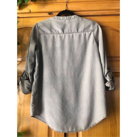 Express Womens Gray Lace Up Front Tassel Long Sleeve Shirt Top Size P/S - Picture 4 of 10